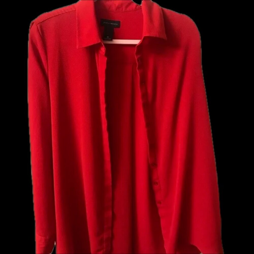 Investments Red Flowy High-Low Button-Up Blouse Long Sleeve Size Medium